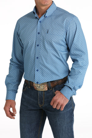 CINCH Men's Royal Blue Modern Fit Print Button-Down Shirt