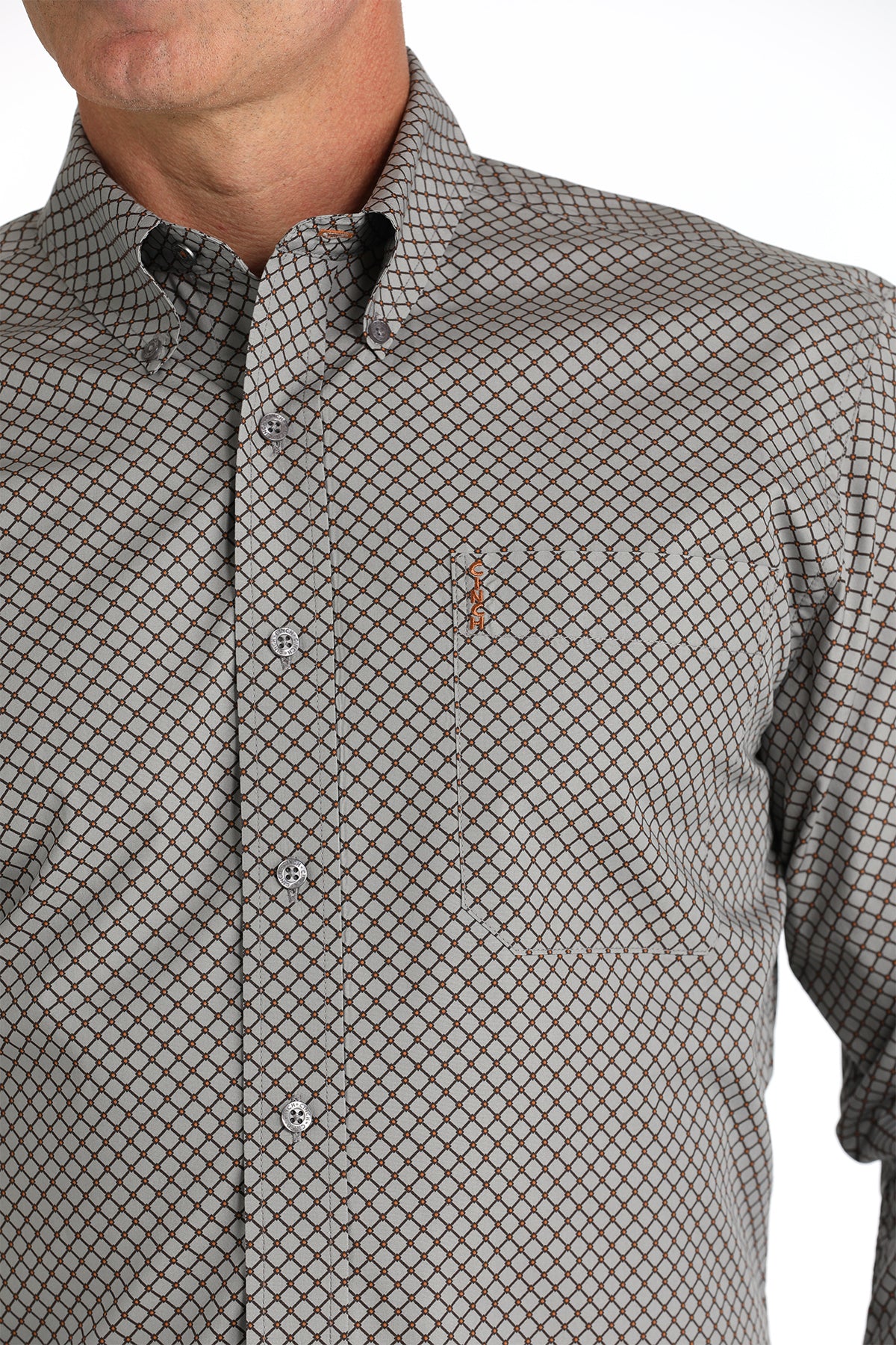 CINCH Men's Grey Modern Fit Print Button-Down Shirt