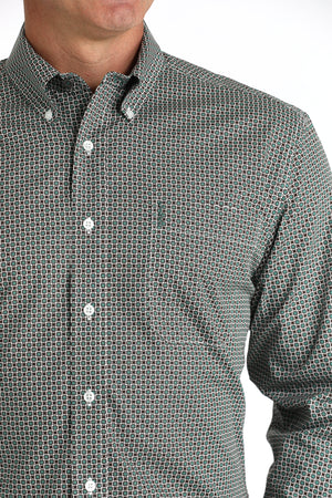 CINCH Men's Green Modern Fit Print Button-Down Shirt