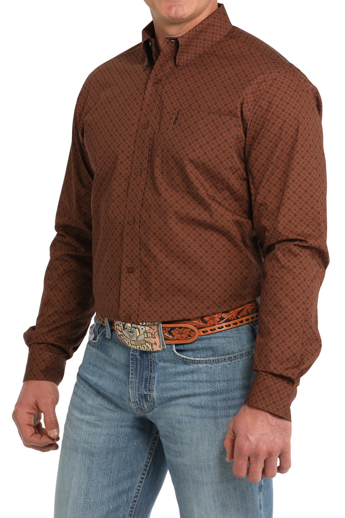 CINCH Men's Brown Modern Fit Print Button-Down Shirt