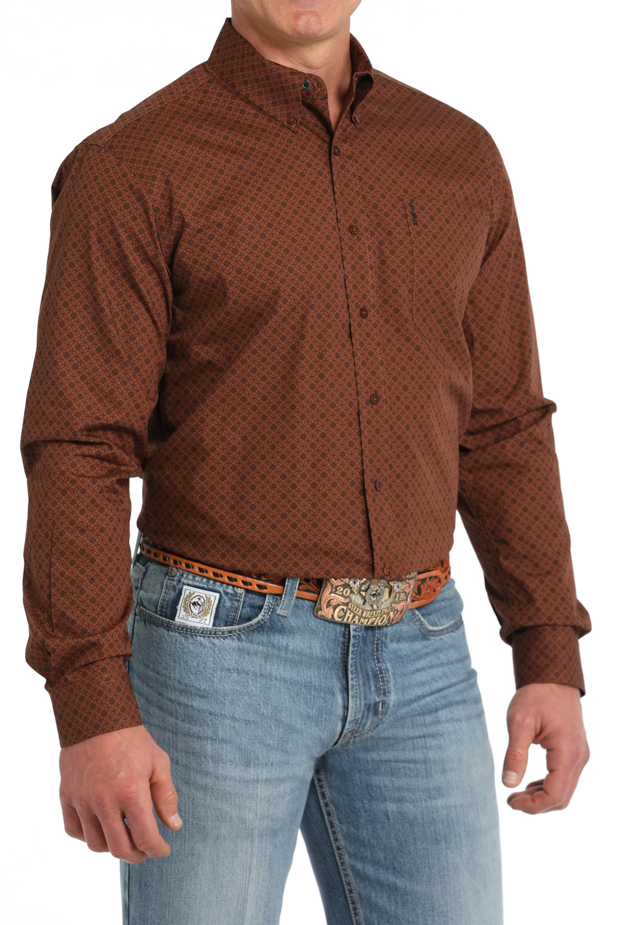 CINCH Men's Brown Modern Fit Print Button-Down Shirt