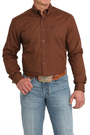 CINCH Men's Brown Modern Fit Print Button-Down Shirt