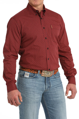 CINCH Men's Red Modern Fit Print Button-Down Shirt