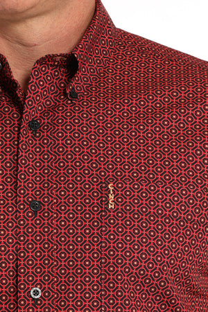 CINCH Men's Red Modern Fit Print Button-Down Shirt