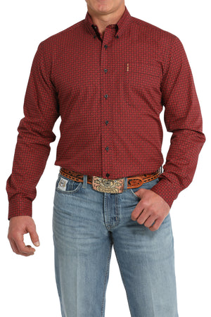 CINCH Men's Red Modern Fit Print Button-Down Shirt