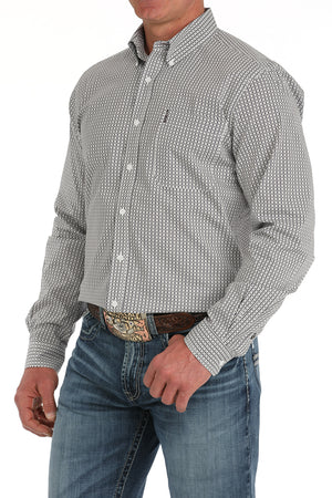 CINCH Men's White Modern Fit Brown Button-Down Shirt