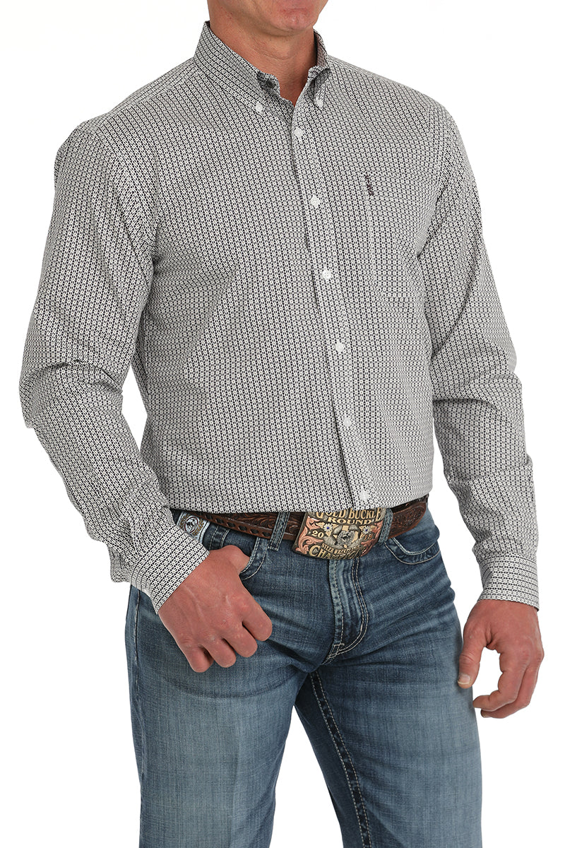 CINCH Men's White Modern Fit Brown Button-Down Shirt