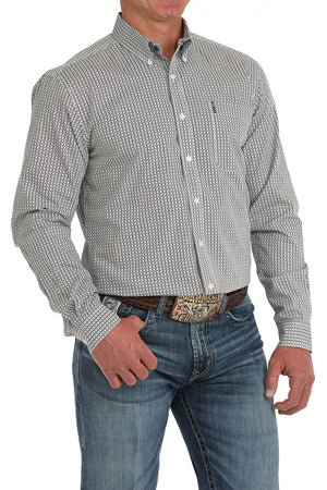 CINCH Men's White Modern Fit Brown Button-Down Shirt