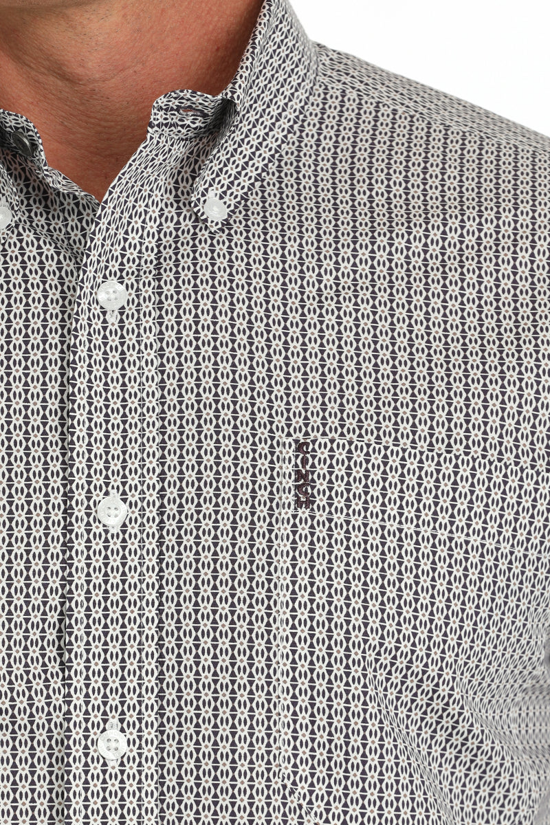CINCH Men's White Modern Fit Brown Button-Down Shirt