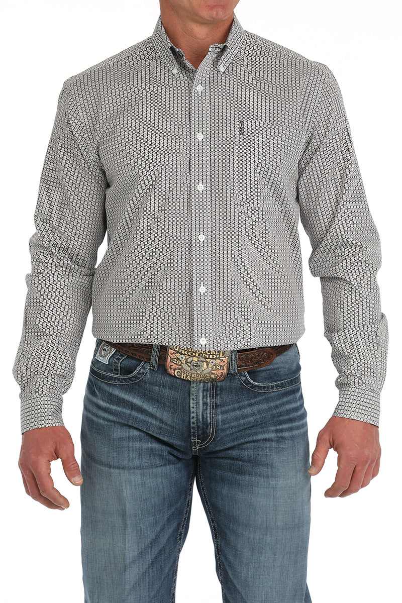 CINCH Men's White Modern Fit Brown Button-Down Shirt