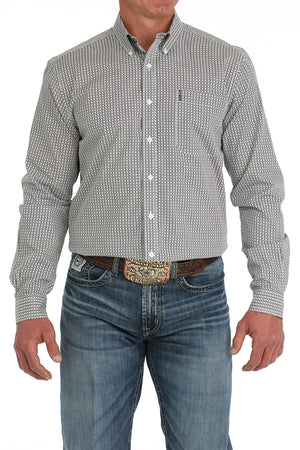 CINCH Men's White Modern Fit Brown Button-Down Shirt