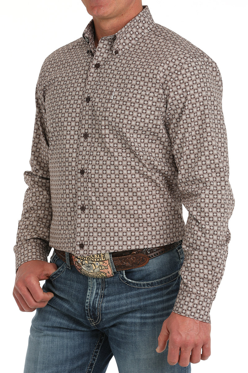 CINCH Men's Brown Modern Fit Brown Button-Down Shirt