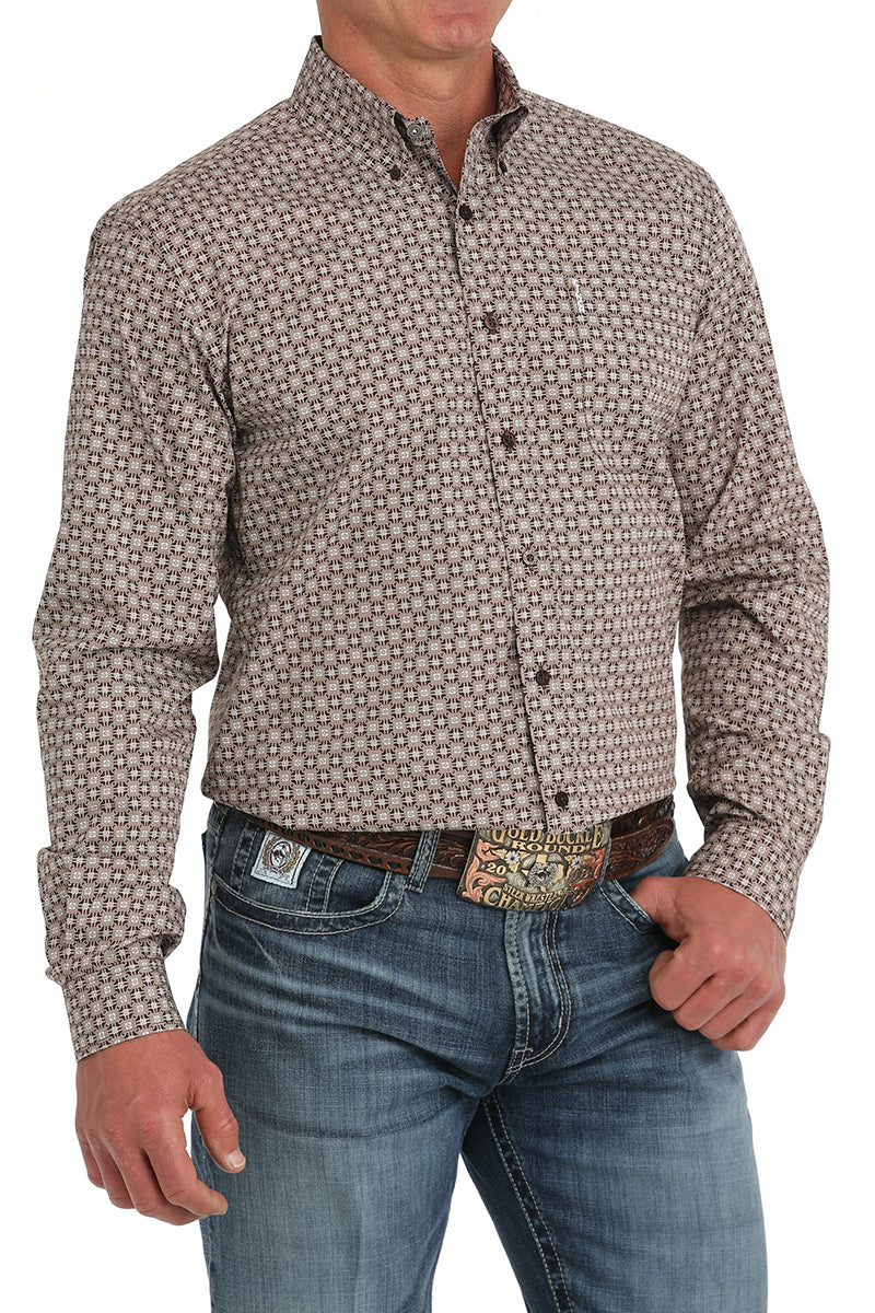 CINCH Men's Brown Modern Fit Brown Button-Down Shirt