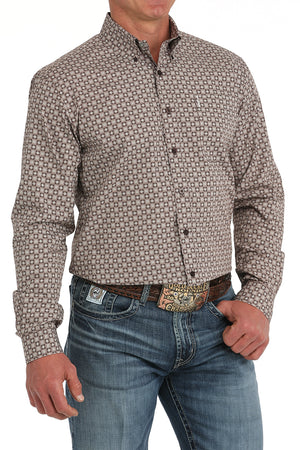 CINCH Men's Brown Modern Fit Brown Button-Down Shirt
