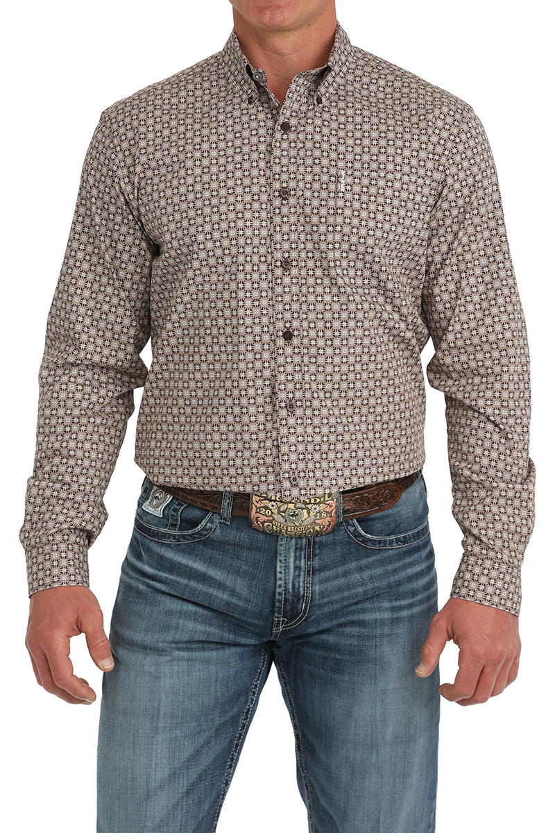 CINCH Men's Brown Modern Fit Brown Button-Down Shirt