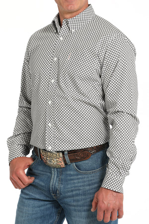 CINCH Men's White Modern Fit Brown Button-Down Shirt