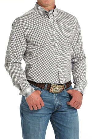 CINCH Men's White Modern Fit Brown Button-Down Shirt