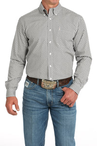 CINCH Men's White Modern Fit Brown Button-Down Shirt