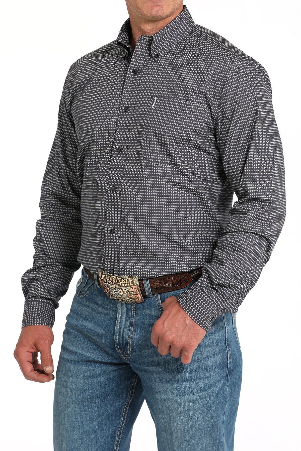 CINCH Men's Grey Modern Fit Brown Button-Down Shirt