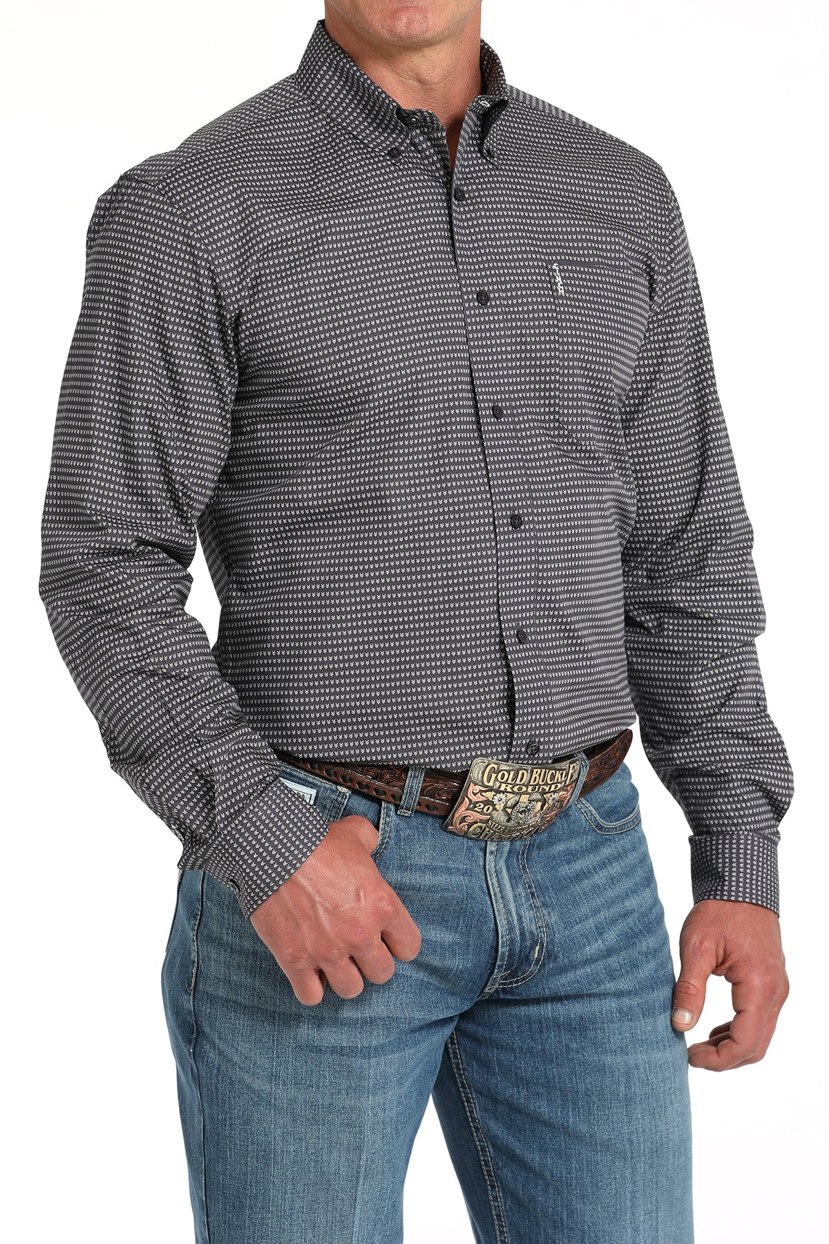 CINCH Men's Grey Modern Fit Brown Button-Down Shirt