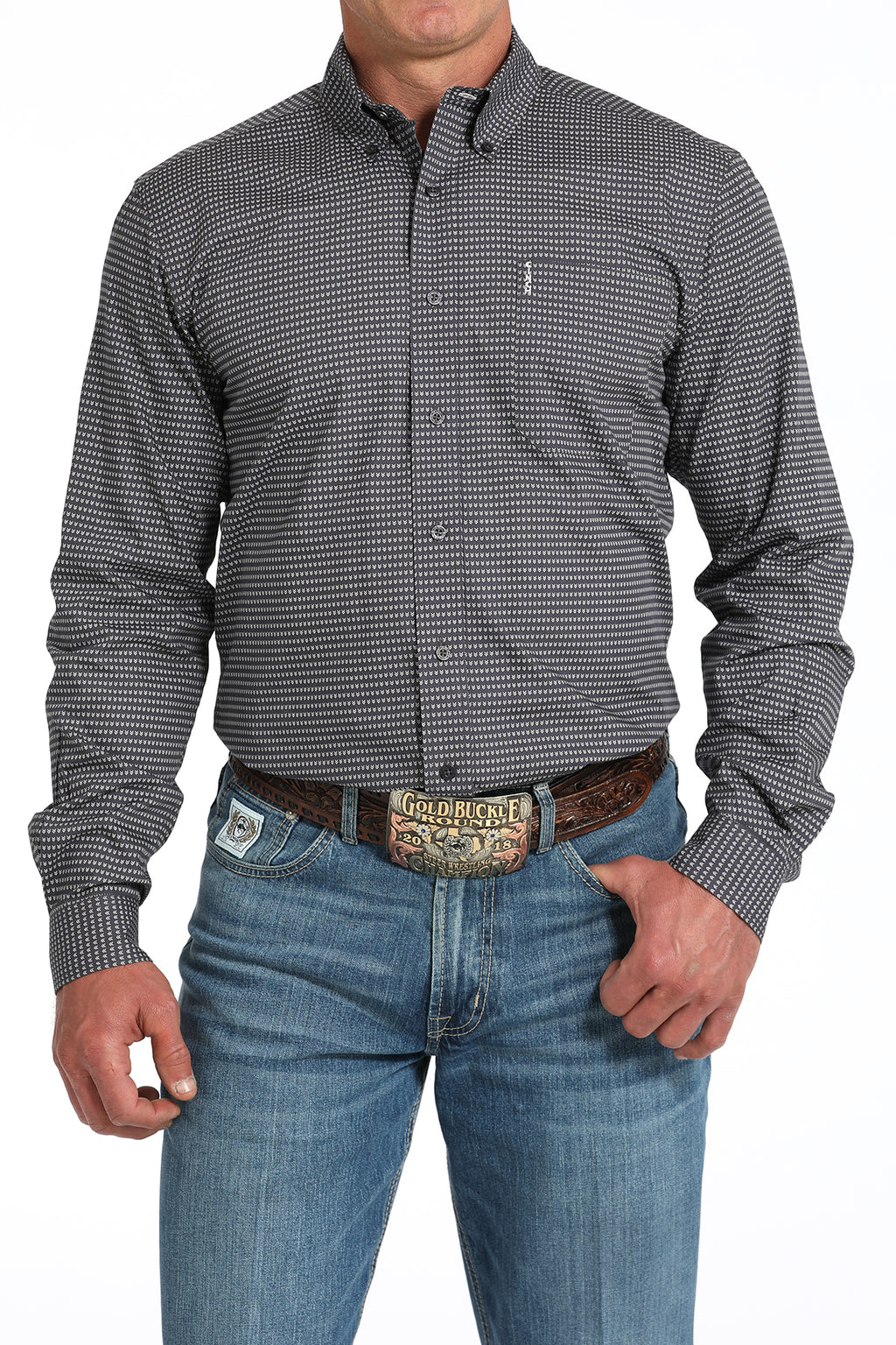 CINCH Men's Grey Modern Fit Brown Button-Down Shirt