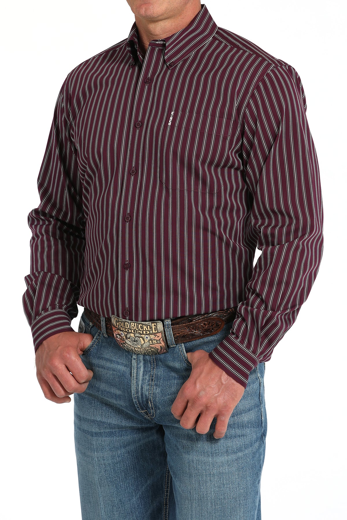 CINCH Men's Purple Modern Fit Brown Button-Down Shirt