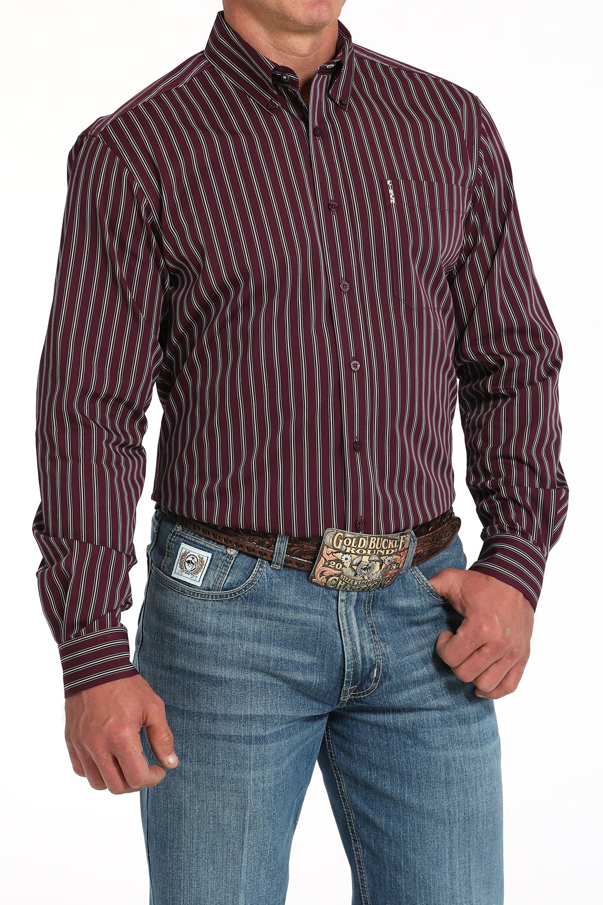 CINCH Men's Purple Modern Fit Brown Button-Down Shirt