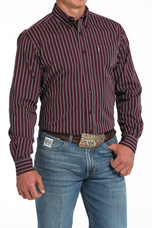 CINCH Men's Purple Modern Fit Brown Button-Down Shirt