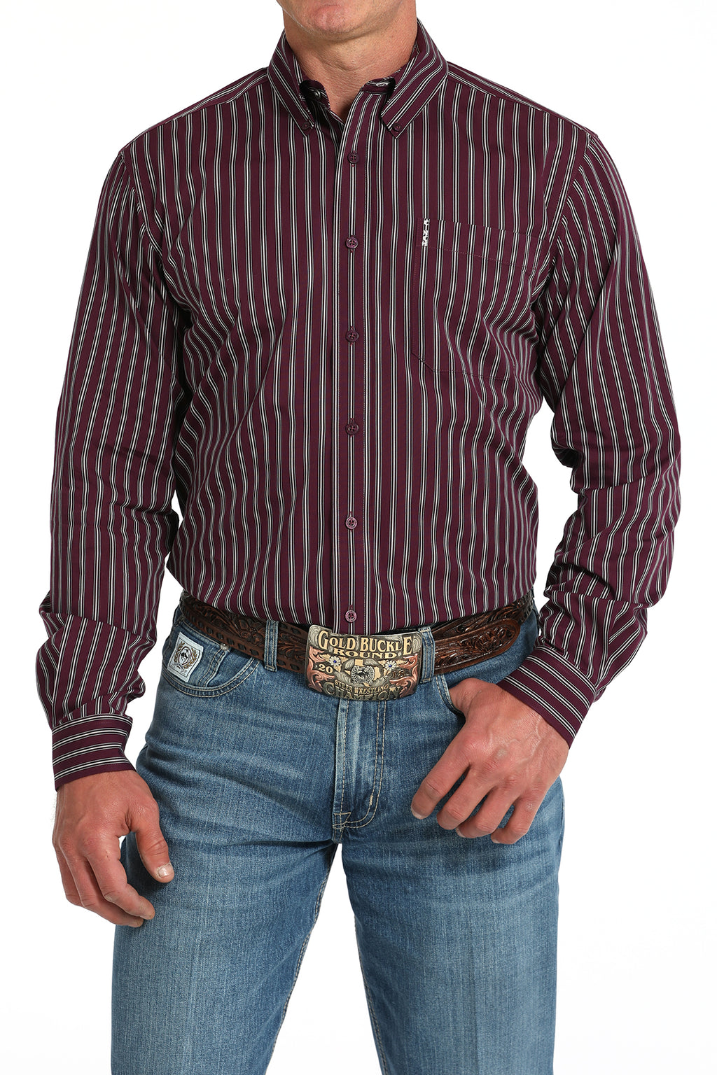 CINCH Men's Purple Modern Fit Brown Button-Down Shirt