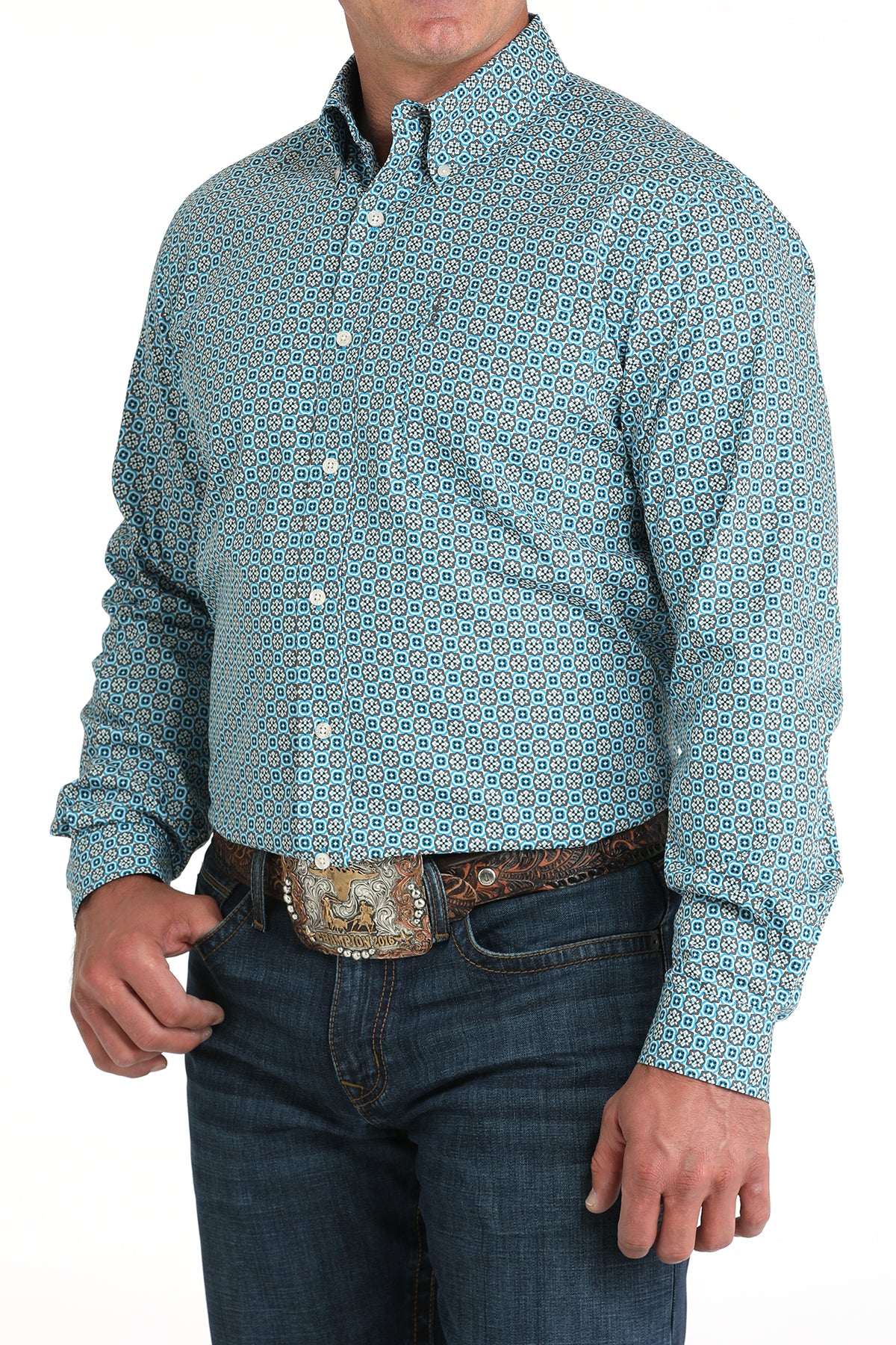 CINCH Men's Modern Fit Blue Button-Down Shirt
