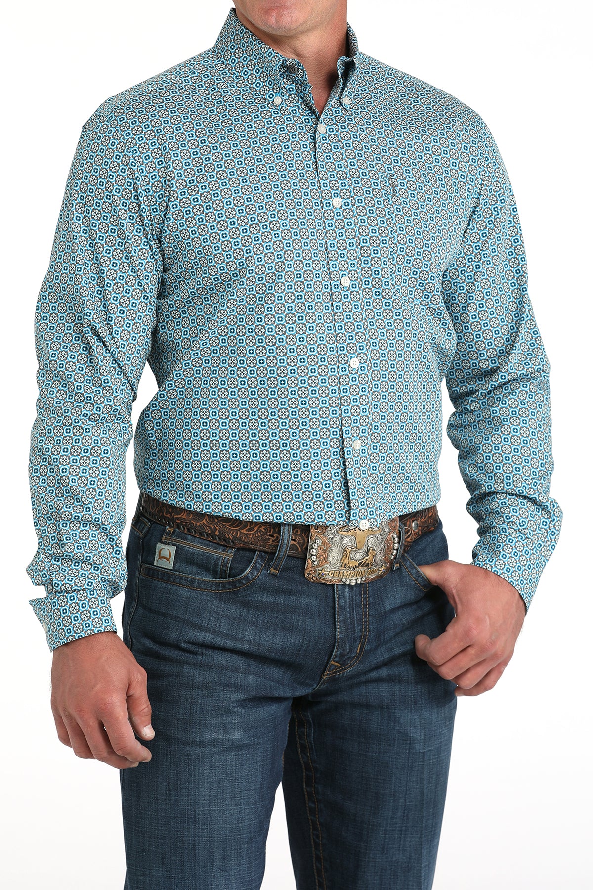 CINCH Men's Modern Fit Blue Button-Down Shirt