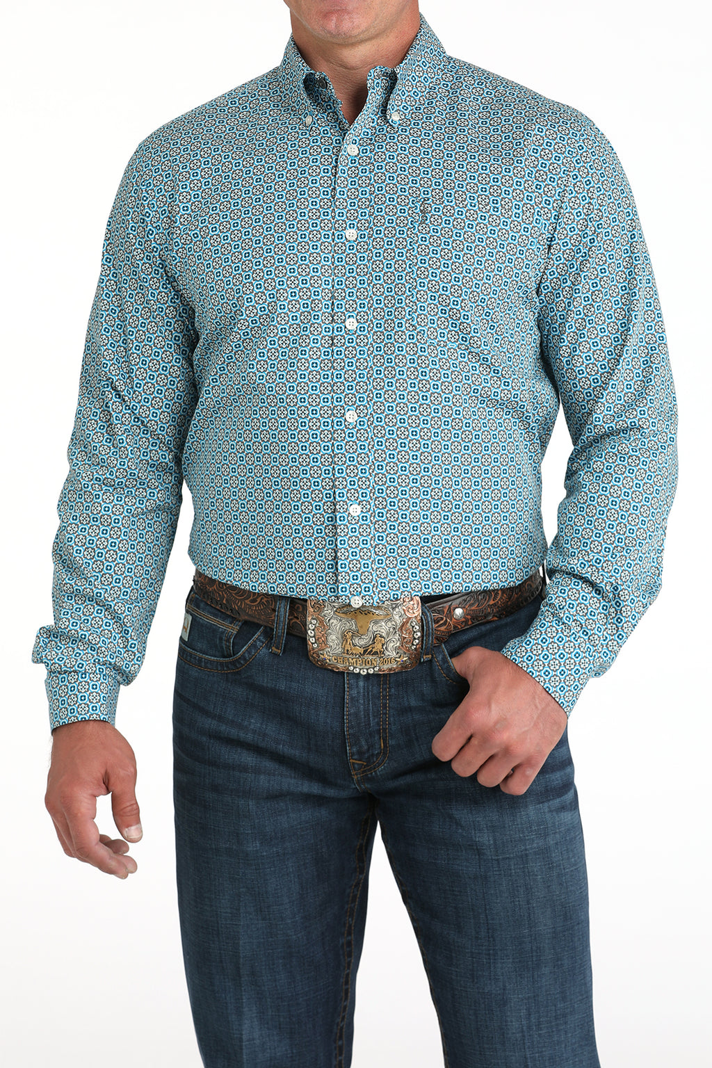 CINCH Men's Modern Fit Blue Button-Down Shirt