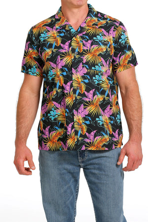 CINCH Men's Black Camp Hawaiian Short Sleeve Button-Down Western Shirt