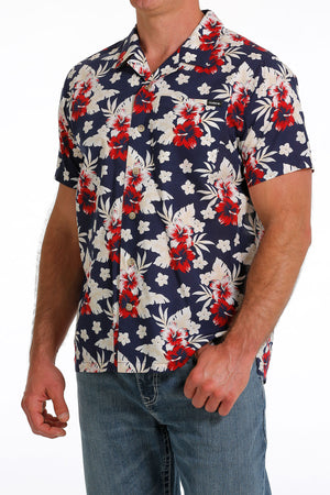 CINCH Men's Navy Camp Hawaiian Short Sleeve Button-Down Western Shirt