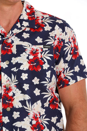 CINCH Men's Navy Camp Hawaiian Short Sleeve Button-Down Western Shirt