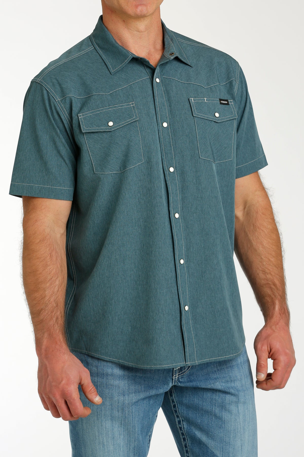 CINCH Men's Blue Camp Short Sleeve Button-Down Western Shirt