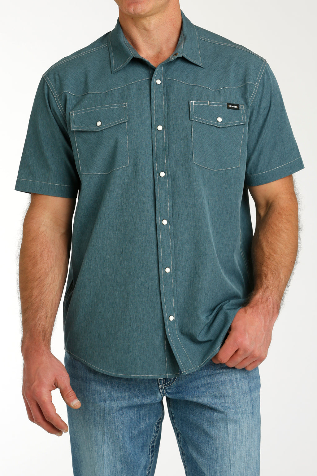 CINCH Men's Blue Camp Short Sleeve Button-Down Western Shirt