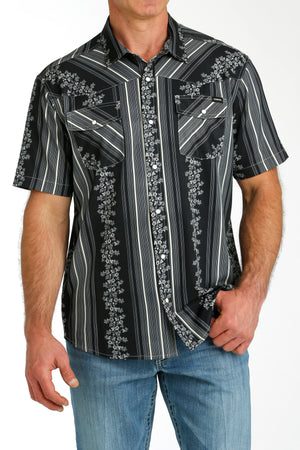 CINCH Men's Black Camp Short Sleeve Button-Down Western Shirt