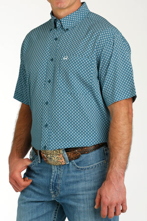 CINCH Men's Teal Short Sleeve ARENAFLEX Button-Down Western Shirt