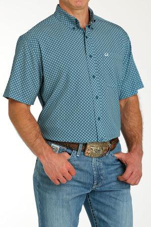 CINCH Men's Teal Short Sleeve ARENAFLEX Button-Down Western Shirt