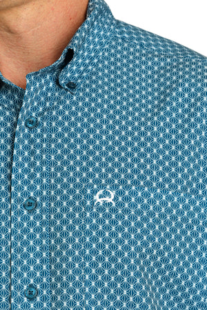 CINCH Men's Teal Short Sleeve ARENAFLEX Button-Down Western Shirt