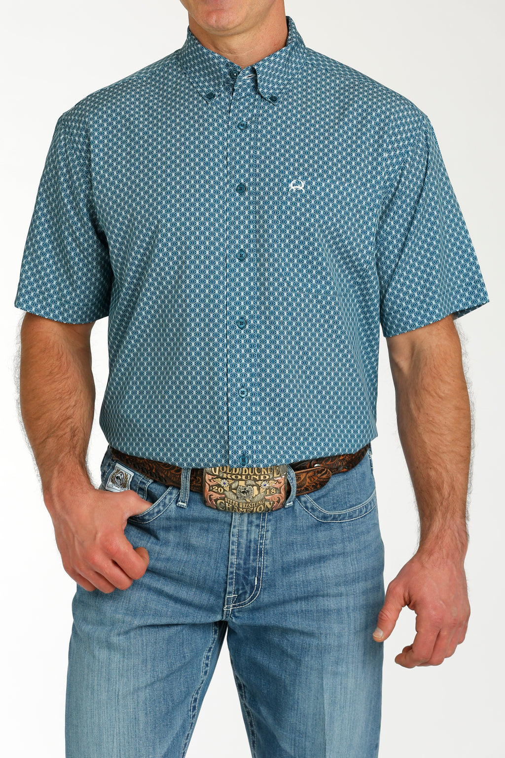 CINCH Men's Teal Short Sleeve ARENAFLEX Button-Down Western Shirt