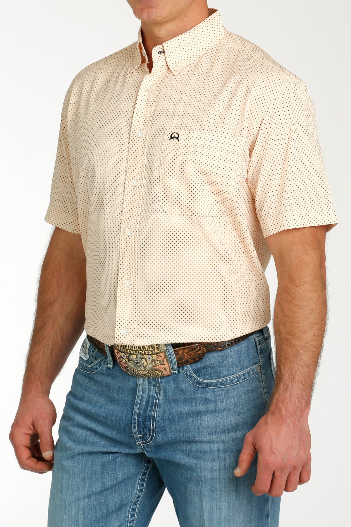 CINCH Men's Peach Short Sleeve ARENAFLEX Button-Down Western Shirt