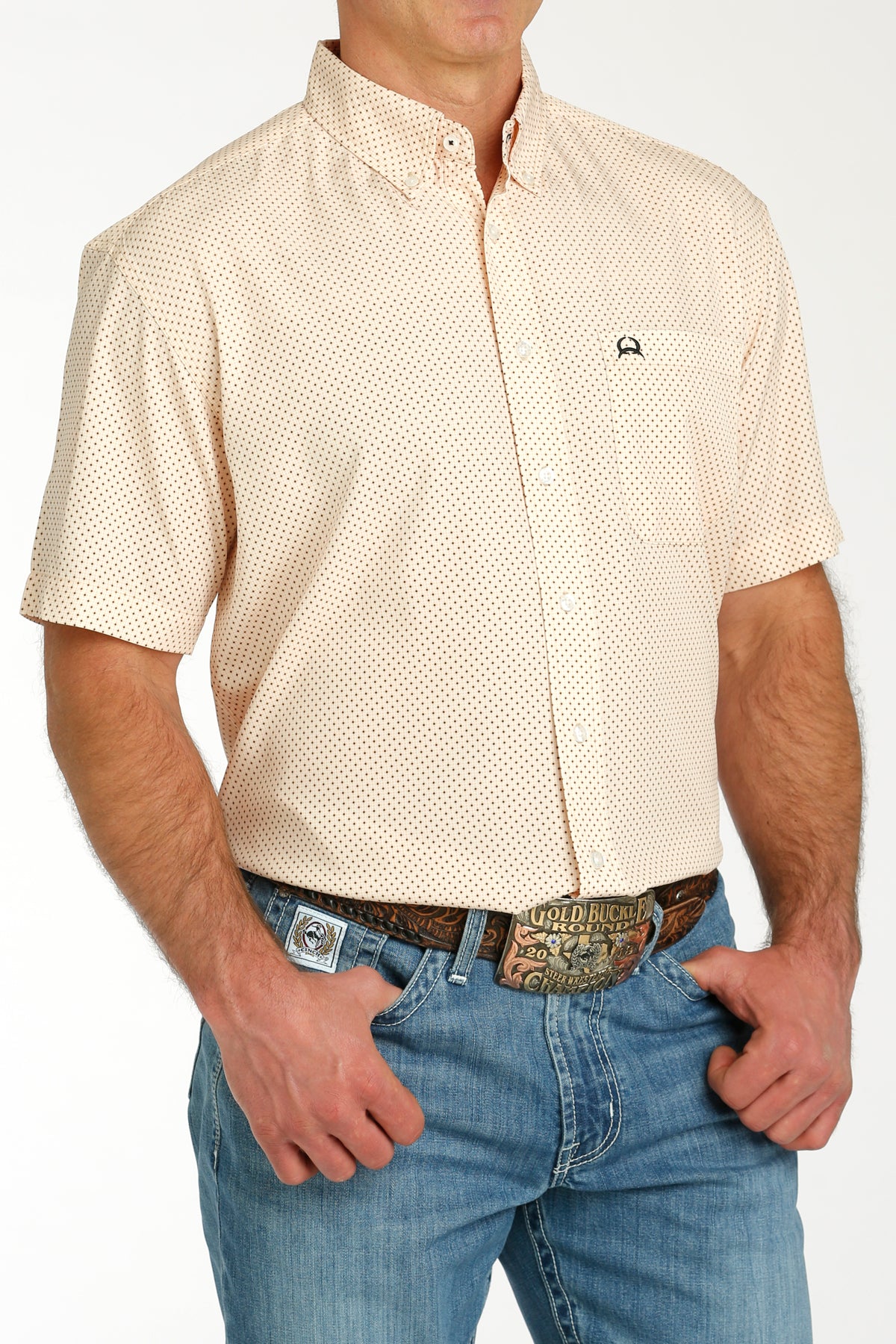 CINCH Men's Peach Short Sleeve ARENAFLEX Button-Down Western Shirt