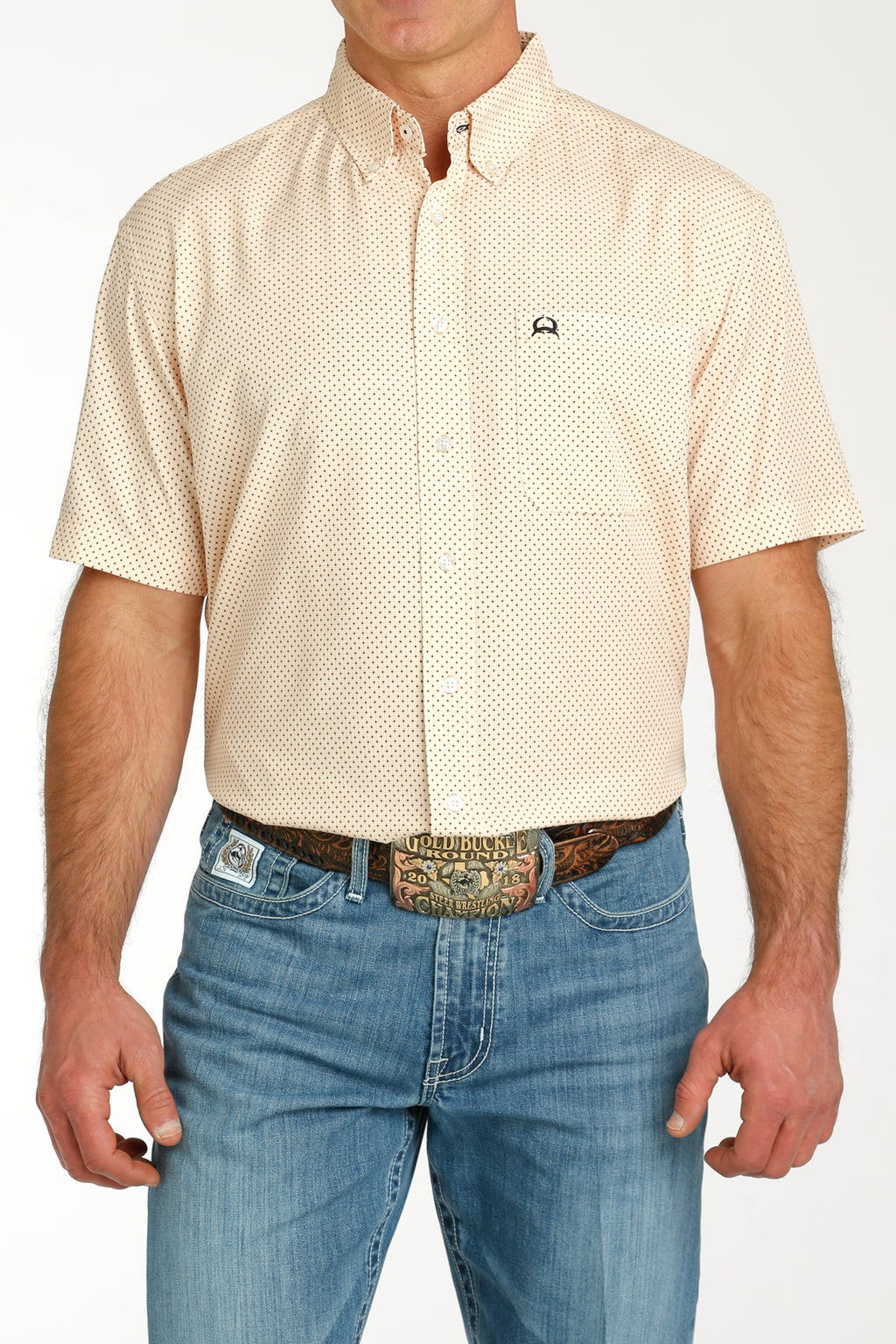 CINCH Men's Peach Short Sleeve ARENAFLEX Button-Down Western Shirt