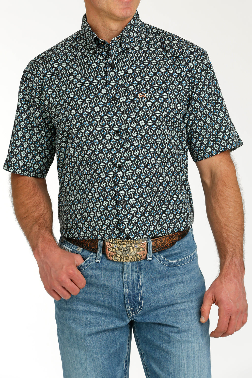 CINCH Men's Black Short Sleeve ARENAFLEX Button-Down Western Shirt