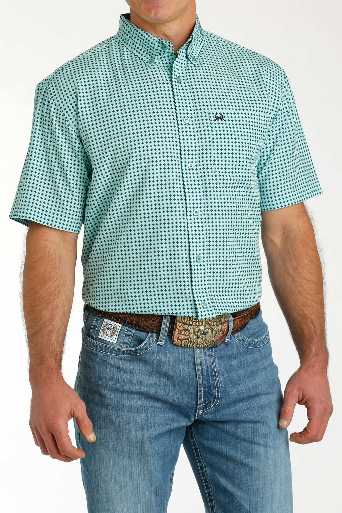 CINCH Men's Turquoise Short Sleeve ARENAFLEX Button-Down Western Shirt