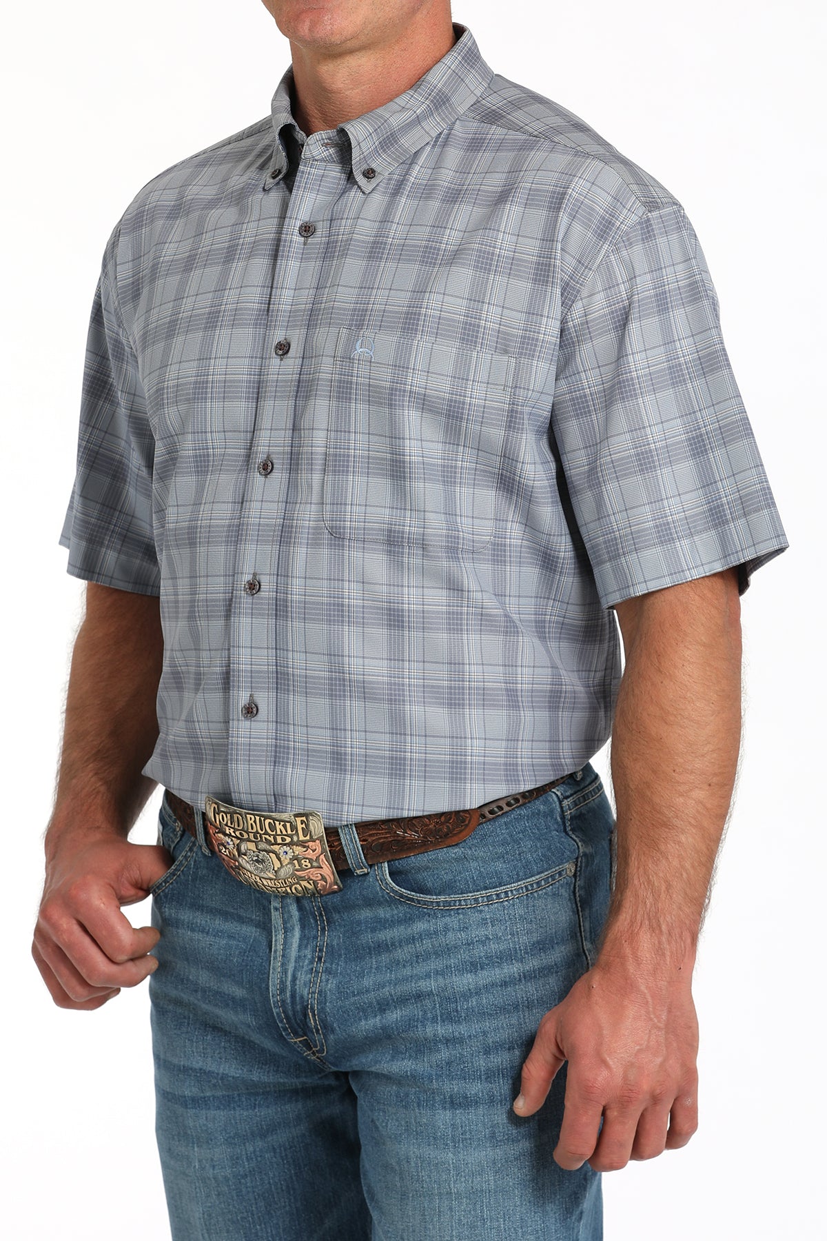 CINCH Men's Grey Plaid ARENAFLEX Button-Down Western Shirt