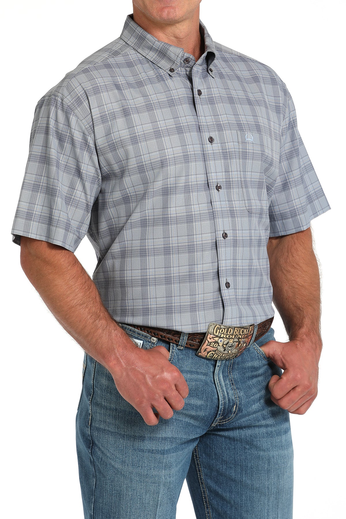 CINCH Men's Grey Plaid ARENAFLEX Button-Down Western Shirt