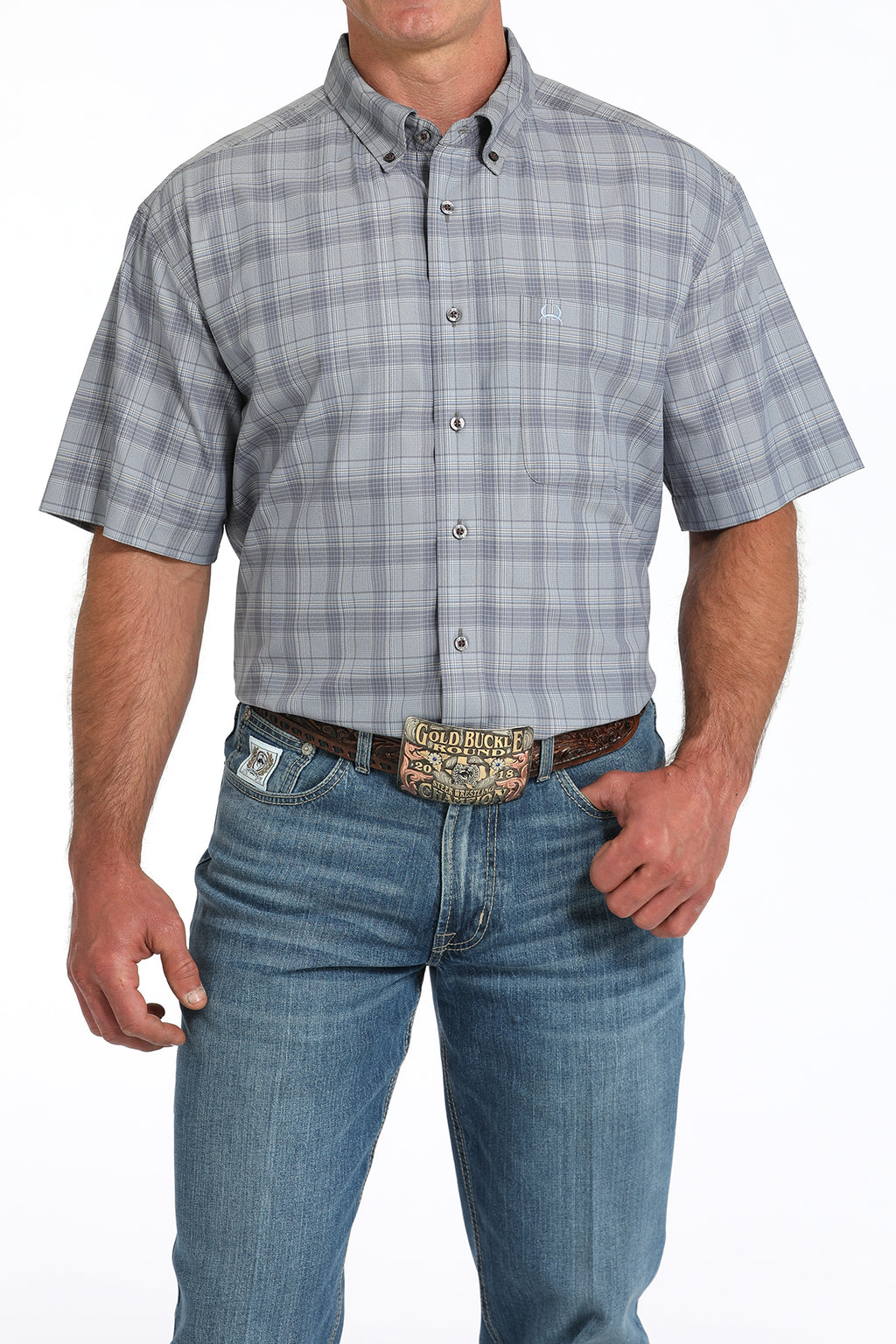 CINCH Men's Grey Plaid ARENAFLEX Button-Down Western Shirt